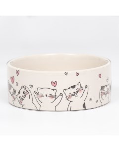 Миска Любовь и кошки керамическая бело серая 300 мл 11 5 х 5 см Пижон