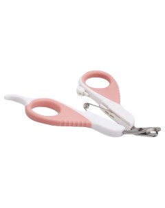 Ножницы когтерезы Premium изогнутые с упором для пальца бело розовые Пижон
