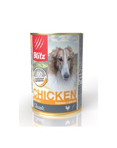 Влажный корм для взрослых собак с курицей и рисом 24шт по 400г Blitz