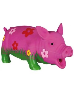 Игрушка пищалка для собак Свинья в цветочек из латекса розовый зеленый 20 см Trixie