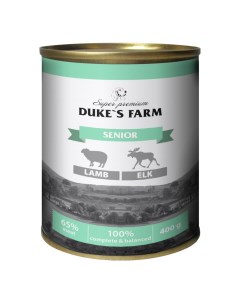 Влажный корм для собак Senior для пожилых паштет из ягненка с лосем 400 г Duke's farm
