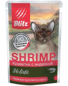 Влажный корм для кошек HOLISTIC SHRIMP с креветками и индейкой в соусе 85г Blitz
