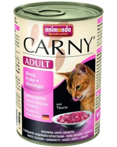 Консервы для кошек Carny Adult говядина индейка и креветки 6шт по 400г Animonda