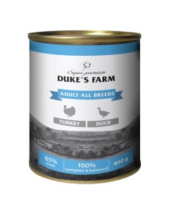 Влажный корм для собак Adult паштет из индейки с уткой 400 г Duke's farm