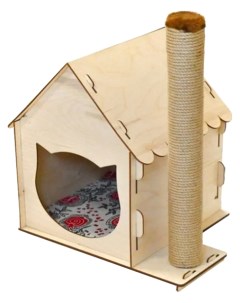 Комплекс для кошек Дом с резной крышей и со столбиком 34 х34 х52 см Zooexpress