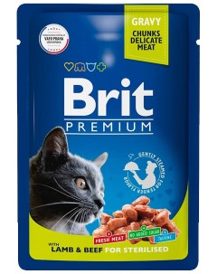 Влажный корм для кошек Premium Ягненок и говядина в соусе 14шт по 85г Brit*