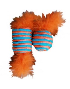 Игрушка для кошек Мячик и цилиндр сизаль перья разноцветный 12 см 2 шт Chomper