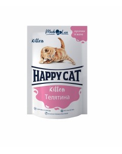 Влажный корм для котят с телятиной кусочки в желе 24шт по 100г Happy cat