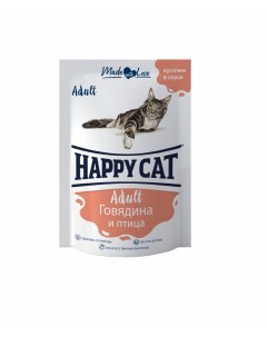 Влажный корм для кошек сговядиной и птицей в соусе 24шт по 100г Happy cat
