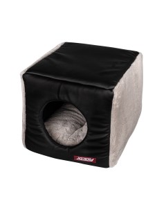 Домик для кошек и собак Куб кожа черн мех сер 1 30x30x30см Xody