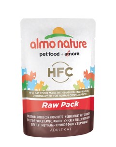 Влажный корм для кошек HFC Raw Pack куриное филе с ветчиной по 55г Almo nature
