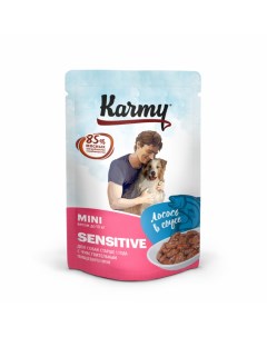 Влажный корм для мелких собак Sensitive для пищеварения лосось соус 12 шт по 80 г Karmy