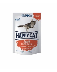 Влажный корм для кошек говядина печень горох в желе 24шт по 100г Happy cat
