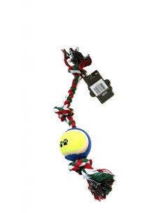Игрушка для собак Мяч на канате разноцветный текстиль 6х40 см Ripoma