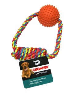 Грейфер для собак Тяни толкай мяч с ручкой из каната Chomper