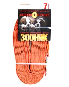Поводок для собак капроновый с двойной латексной нитью оранжевый 20 мм x 7 м Зооник