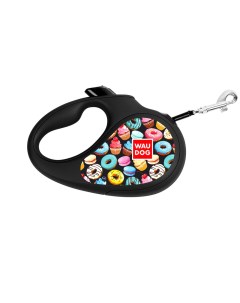 Поводок рулетка Collar с рисунком Пончики размер L до 50кг 5 м черный Waudog