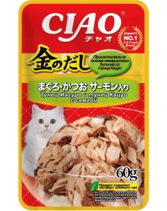 Влажный корм для кошек Ciao Kinnodashi тунец Магуро и тунец Кацуо с семгой 60 г Inaba