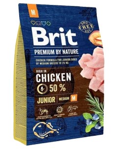 Сухой корм для щенков Premium By Nature Junior M для средних пород курица 3кг Brit*