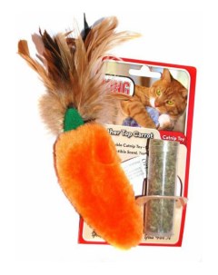 Мягкая игрушка для кошек Морковь плюш перья мята оранжевый коричневый 15 см Kong