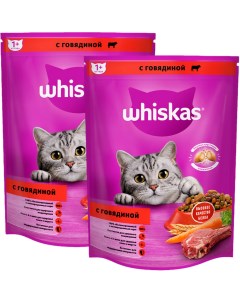 Сухой корм для кошек взрослым c говядиной с нежным паштетом 2 шт по 0 8 кг Whiskas