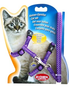 Шлейка с поводком для кошек Горошек обхват 19 22 см фиолетовый Nobby