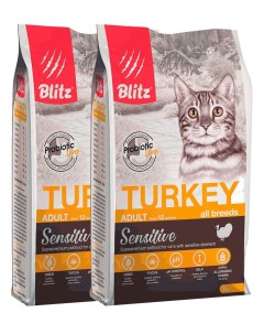Сухой корм для кошек Sensitive Adult Cat Turkey с индейкой 2 шт по 2 кг Blitz