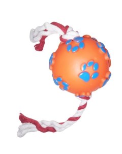 Игрушка для собак Мяч и Веревка оранжевый цвет веревки белый красный Nobrand
