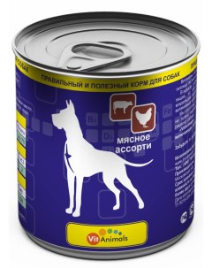 Влажный корм для взрослых собак мясное ассорти в консервах 12 шт по 750 г Vitanimals