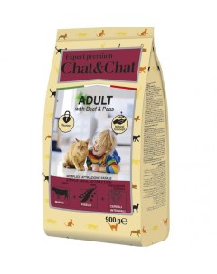 Сухой корм для взрослых кошек с говядиной и горохом 900г Chat&chat