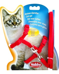 Шлейка с поводком для кошек обхват 19 22 см красный Nobby
