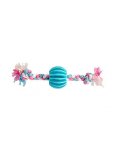 Игрушка для собак резиновая Мяч ребристый с веревочной косичкой голубая 6 5см Duvo+