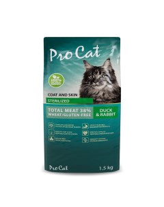 Корм для кошек для стерилизованных здоровье кожи и шерсти утка с кроликом 1 5кг Pro cat