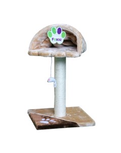 Когтеточка для кошек Лежанка на столбике с игрушкой 35х35х50см бежево коричневая Foxie