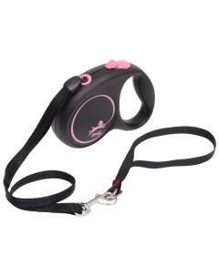 Рулетка для собак Black Design S трос черный розовый до 12 кг 5 м Flexi