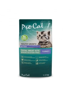 Сухой корм для котят для здорового роста и энергии индейка 1 5 кг Pro cat