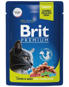 Влажный корм для кошек Premium с ягненком и говядиной 85 г Brit*