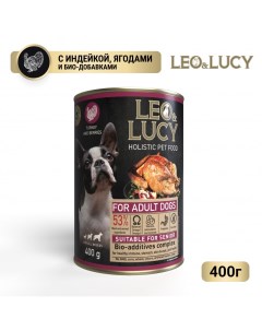 Влажный корм для взрослых и пожилых собак индейка и ягоды паштет 400 г х 24 шт Leo&lucy