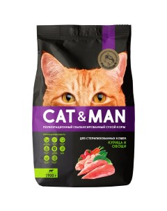 Сухой корм для кошек Cat Man с курицей и овощами 1 9 кг Cat & man