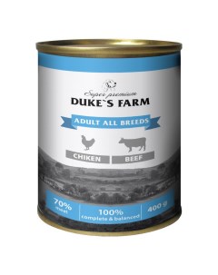 Влажный корм для собак паштет из курицы с говяжьими потрошками 400 г Duke's farm