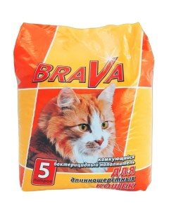 Комкующийся наполнитель для длинношерстных кошек глиняный 5 кг 5 л Brava