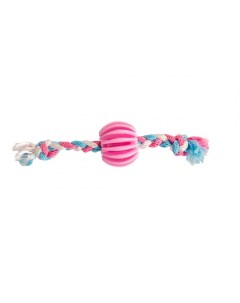 Игрушка для собак резиновая Мяч ребристый с веревочной косичкой розовая 6 5см Duvo+