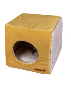 Домик для кошек и собак Куб трансформер 1 флок OLIVE желтый 30x33x30см Xody
