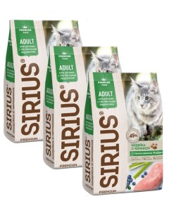 Сухой корм для кошек PREMIUM индейка для пищеварения 3 шт по 400 г Сириус