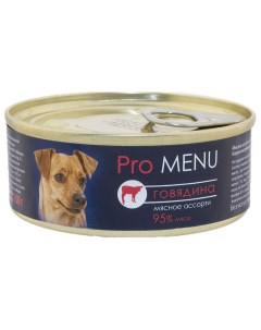 Консервы для собак мясное ассорти с говядиной 100г Pro menu