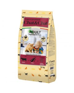 Сухой корм Chat Chat для взрослых кошек с говядиной и горохом 14 кг Chat&chat