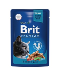 Влажный корм для кошек Premium цыпленок и перепелка в соусе 14 шт по 85 г Brit*
