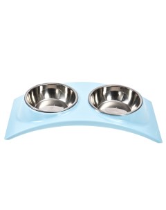 Двойная миска для кошек и собак на меламиновой подставке голубая 0 32 л Foxie
