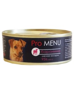 Консервы для собак мясное ассорти с бараниной 100г Pro menu