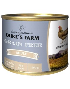 Консервы для собак Grain Free беззерновой курица клюква 24 шт по 200 г Duke's farm